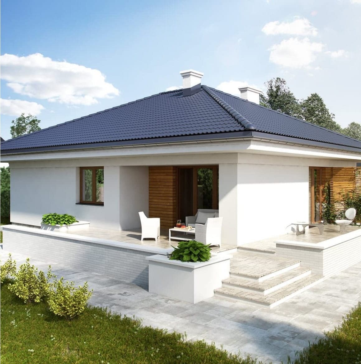White stucco exterior of a 2-bedroom Sycamore ADU in Fremont California